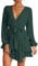 TANMESSO Women's Deep V Neck Mini Skater Dress - Long Sleeve Waist Tie Ruffle Swing Dress (Green Long Sleeves,S,S,Regular,Regular)