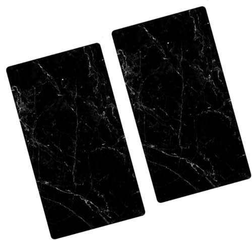 Biznest Universal Hob Cover Plate Tempered Glass Worktop Saver Dishwasher Safe 5mm All Types of Cookers (Black Marble, 2X 52x30x0.4cm)