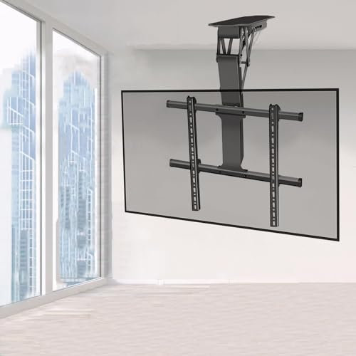 Soporte de techo eléctrico para TV - Soporte de pared para TV, soporte de techo para TV abatible motorizado, se adapta a la mayoría de los televisores de 50-70/50-90 pulgadas, con control remoto y co