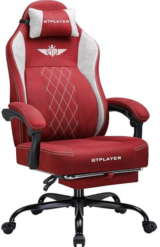 GTPLAYER Chaise Gaming en Tissu, Chaise de Bureau avec Soutien Lombaire intégré, Chaise Bureau, Chaise Gamer avec Coussin à Ressorts et Repose-Pieds, Dossier épaissi, Chaise Ergonomique pour PC Rouge