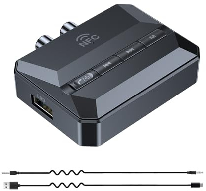 5.3 Bluetooth Receiver for Home Stereo, Bluetooth to RCA Adapter, AUX Adapter, RCA Audio Adapter with NFC Function, Support USB Drive and TF Card Music Playback.
