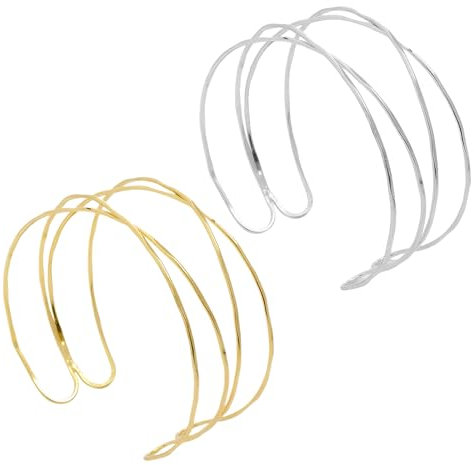 Carreneu 2 Stück Oberarmreif Gold,Oberarmreif Silber,Einfaches Armreif Oberarm,Elegantes Armreif Oberarm Gold,Stapelbarer Geometrischer Schmuck,Unisex
