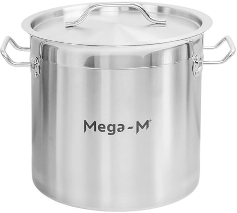 Mega-M PRO Olla Gastronómica 12L de Acero Inoxidable con Tapa, Fondo Sandwich, Compatible con Cocinas de Gas, Eléctrica e Inducción, Resistente y Profesional