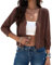 Kate Kasin Women's Lacy Pattern Cardigan V-Neck Button-Up Bolero Three-Quarter Length Sleeves Sweater Coffee XXL