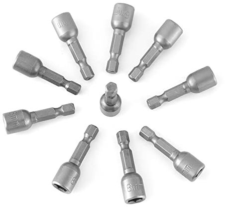10pcs/establecimiento de 1/4 vástago, Brocas de Cañón Hexadecimal 10pcs Establecido 1 4 8 Mm Nuss Lanza Hexadera Llave de la Llave Metálica de la Tuerca Magnética Broca del Destornillador para