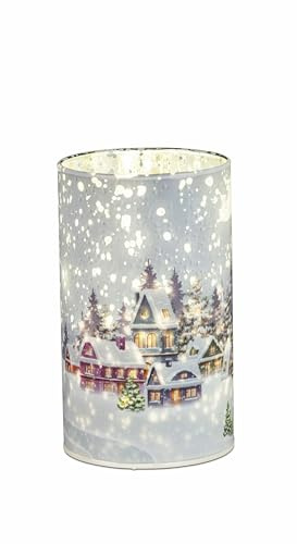 Deko-Licht mit LED-Licht + Timer 9x15cm aus Glas mit aufgedruckter Winterlandschaft verziert, Dekoration Weihnachten Beleuchtete Weihnachtslicht stehend