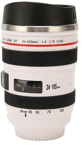 TOPINCN Tasse à café Portable Tasse de Voyage Photo D'objectif en Acier Inoxydable Masse Super Cadeaux pour Les Photographes Supplies Maison (White)