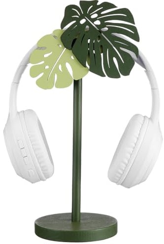 Yookeer Monstera Headphone Stand Wood Cute Palm Leaves Desk Decor