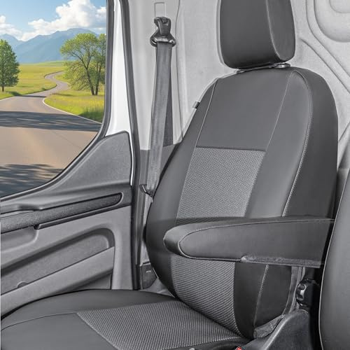 ACTIVline Premium-Passform Schonsitzbezug für Ford Transit Custom ab 01/2018-09/2023 – Set Fahrersitz & Beifahrersitz, mit Airbagfunktion, robuste Sitzbezüge in Schwarz – Made in Germany