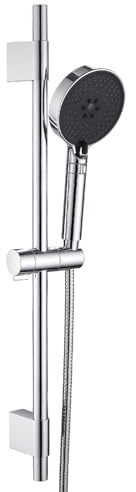 ZYNUHMO Duschstange Mit Brause 68,5cm,Duschkopf Mit Schlauch Und Halterung,Duschkopf mit 3 Strahlarte, und 1,5 m Schlauch(Verlängerbar bis zu 1,8 m),Verstellbarem 610mm Brausestangenset, Chrom