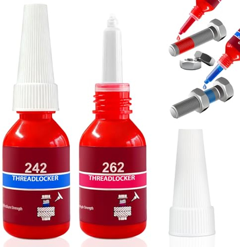 Thread Lock Blue and Red, Thread Locker Medium and High Strength, 2 x 10ml Universal Thread Locker Adhesive for Nuts, Bolts, Metal Fasteners, Against Losening and Leakage