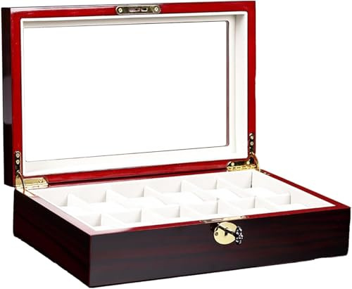 YZCIS Integrierte Aufbewahrungsbox lackierte Holzuhren mit Schublade für Schmuck und Heim (12 Fächer)