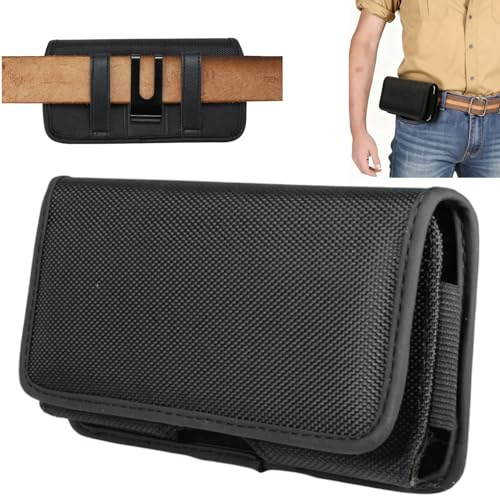 Horizontale Handy Gürteltasche für Samsung Galaxy S23, S22, A13, 17.5*10*2.5 cm Handytasche Gürtel Halterung für iPhone 17 Air / 15 14 13 Pro Max / 16 15 14 Plus, Oxford-Gewebe Handysocke, Schwarz