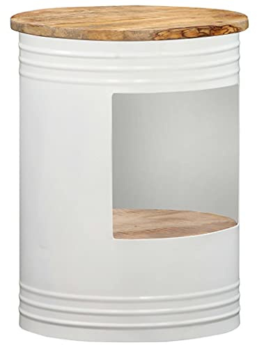 Table basse 43 x 55 cm en bois massif mangue Table basse ronde avec compartiment ouvert, poli, laqué, pour salon, style ferme