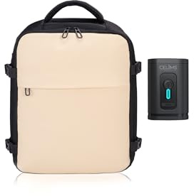CELIMS - Sac à Dos Cabine Avion 40x30x20 cm | sous Vide avec Pompe | 24L | Bagage à Main Imperméable | Polyester Léger | Sac à Dos Voyage | Beige