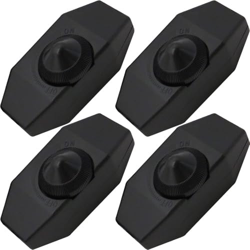 HAAMNING7 Interruttore dimmer per strisce luminose a LED, interruttore rotante per lampade a LED da 1-60 Watt con dimmerazione continua/dimmerabile a 220V (confezione da 4, nero)