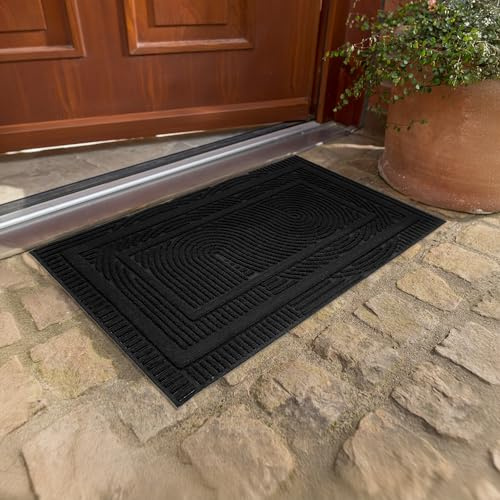 Wetterfeste Fussmatte außen rutschfest - Schwarz 45 x 75 cm (Rechteckig) | Große Schmutzfangmatte wetterfest Outdoor Türmatte für Eingangsbereich & Balkon Fußmatte strapazierfähig und wasserabweisend