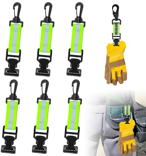 NICEWAT 6 Stück Feuerwehr Handschuhhalter, Feuerwehr Handschuhe Clips, Grün | Reflektierende Streifen Handschuh Clips Halterung, Handschuh Halterung mit Metallspange für Handschuhen, Handtüchern