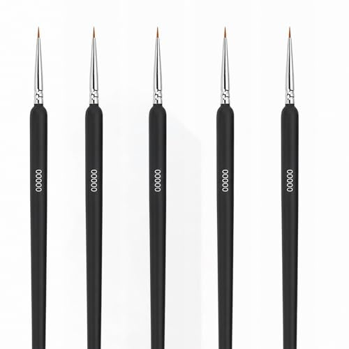 QIHAWN 5Pcs Fine Detail Paint Brushes 00000# Nylon for Miniature Model Art | 5pcs ultra-fine 00000# nylon brushes, 3mm pointed tip, ergonomic wood handle, for miniature model acrylic watercolour art