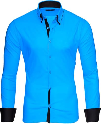 Reslad Herren-Hemd Slim Fit Kontrast Langarm-Hemd Alabama RS-7050
