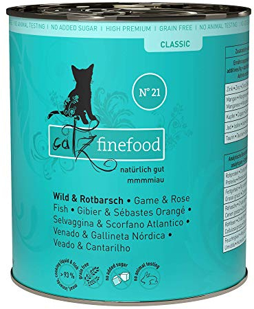 catz finefood N° 21 Wild & Rotbarsch Feinkost Katzenfutter nass, verfeinert mit Kartoffel & Heidelbeere, 6 x 800g Dosen