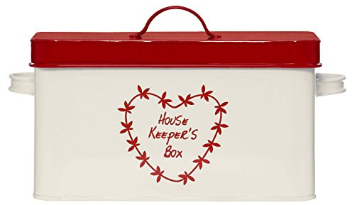 Premier Housewares Housekeepers Box Metal Laundry Detergent Storage Washing Powder Storage Washing Powder Container Cream/Red 16h x 30w x 21d