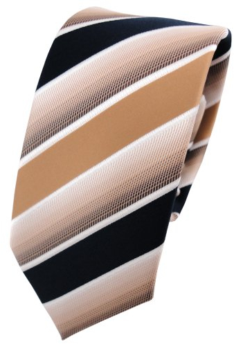TigerTie - schmale Designer Krawatte in beige braun dunkelblau weiß gestreift