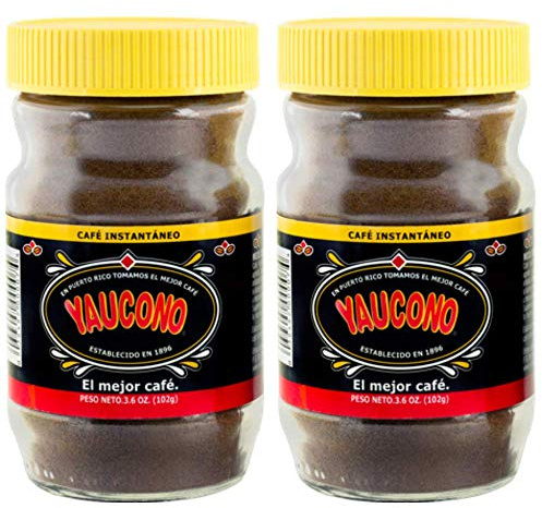 Yaucono Instant Coffee, Medium Roast, Puerto Rico, 3.6 oz Jars (Pack of 2)