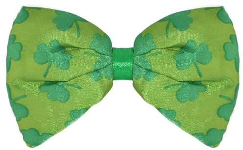 Light Green Irish St. Patrick's Day Elastic Bow Tie With Dark Green Shamrock Design
