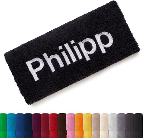 EllaTex Besticken Sie Handtuch mit Namen oder mit Wunschtext Bestickt, Farbe:Schwarz; Größe:Duschtuch 70x140 cm