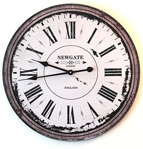 Designo - 60cm Large Rustic Shabby Wall Clock Grey Beige Vintage Retro Business Office Home Bar Hotel Gift Idea