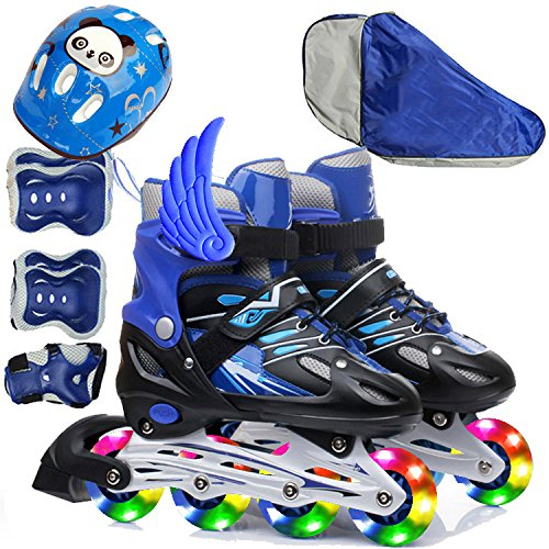 ZCRFY Rollschuhe Roller Skate Einstellbare Kinder Voller Anzug Mädchen Anfänger Rollschuhlaufen Mädchen Flash Jungen Und Mädchen Kleinkinder Erwachsene Schlittschuh,Blue-L