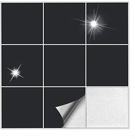 Kiwistar Fliesenaufkleber Schwarz Glänzend - 15 x 15 cm - 25 Stück - Klebefliesen zum Überkleben von Wandfliesen - Fliesensticker für Küche Bad Fliesenmuster - selbstklebend und wasserfest