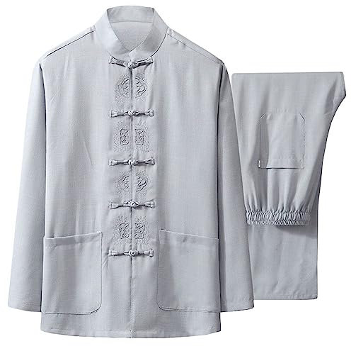 G-LIKE Tai Chi Uniform Shirt - Qi Gong Martial Arts Wing Chun Shaolin Kung Fu Shirt Training Cloths Apparel Clothing for Seniors Beginners Men Women Arthritis (Grey, XXL)