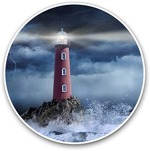 Vinyl-Aufkleber (Set von 2) 10 cm – Stormy Seas Leuchtturm Meereswellen Aufkleber für Laptops, Tablets, Gepäck, Scrapbooking, Kühlschrank, 12312