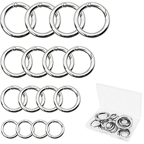 QUMENEY 16 STÜCKE Zinklegierung Runde Karabiner, Frühling Snap, Rund Karabinerringe Schlüsselanhänger (Silber)