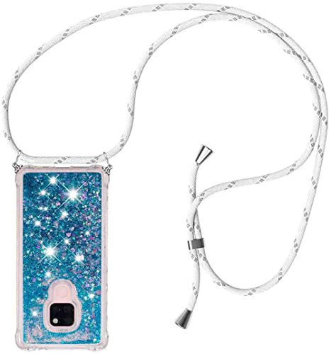 HongMan Handykette Hülle Kompatibel mit Huawei Mate 20 Cover - Quicksand Glitzer Hülle mit Band - Silikon Handyhülle mit Kordel Umhängenband - Schnur mit Treibsand Case zum Umhängen