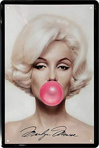 Blechschilder Marilyn Monroe Rosa Kaugummi Bekannte Persönlichkeiten Celebrities Deko Schild Metallschild Retro Türschild Vintage Eingang Geschenk zum Geburtstag oder Weihnachten 20x30 cm