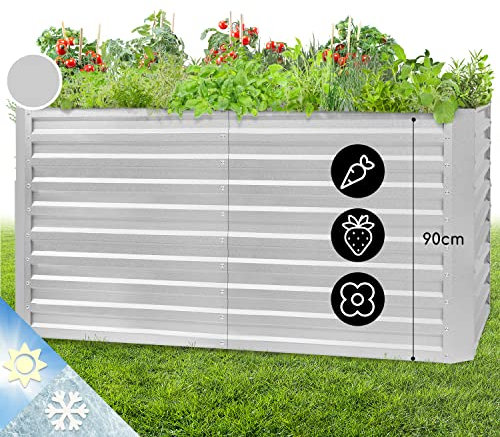 blumfeldt High Grow Straight - Macetero, Protección contra óxido, Acero galvanizado de 0,6 mm (Ø), 4 Barras de protección, Resistencia Intemperie, Volúmen de 1800 L, 200 x 90 x 100 cm, Plateado