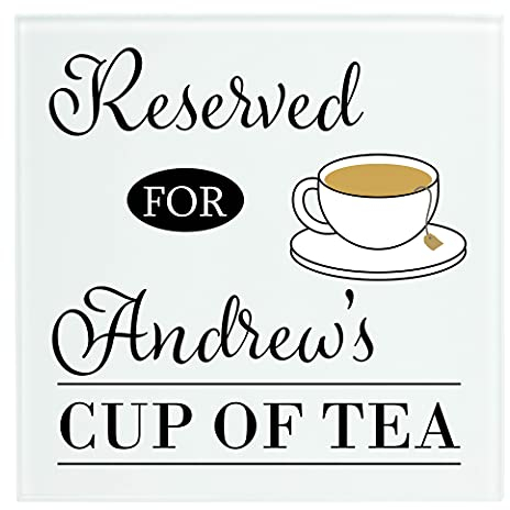 Personalised Reserved for Cup of Tea Glass Drinks Coaster Mat Birthday Gift