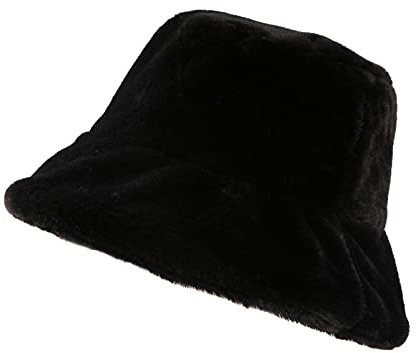 AWOCAN Winter Kunstpelz Eimer Hut Weich Warm Herbst Winter Reine Farbe Mode Flauschige Eimer Hut für Frauen Mädchen, Schwarz , One Size