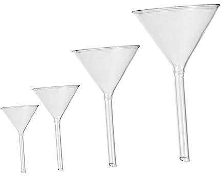 POPETPOP 4 Especificaciones FILTRO Embudo Laboratorio: Embudo de Vidrio- Embudos para Llenar Botellas Pequeñas| Embudos de Tallo Corto de Laboratorio para Química Analógica