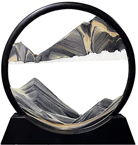 Aoderun Sandbilder Zum Drehen 3d Sanduhr Büro Deko Sand Rundes Glas Fließender Sand Rahmen Bewegliches Sandbild für Schreibtisch Sandmalerei für Erwachses (Neu Schwarz,20cm)