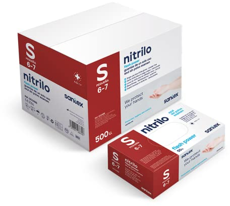 Santex Guantes de nitrilo sin polvo azul | Gama Nitrilo Flash Power | Guantes desechables de un solo uso | Extra fuerte | Extra largo 28 cm | Libre de látex | Caja de 50 unidades | Talla S
