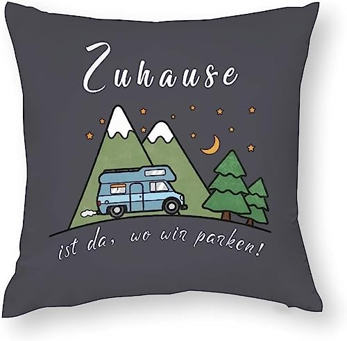 NEWBABING Throw Pillow Cover Camping Home is Where We Park It Campervan Gift Zuhause ist da wo Win panken Decorative Pillow Case Home Decor Square Pillowcase 18''x18''