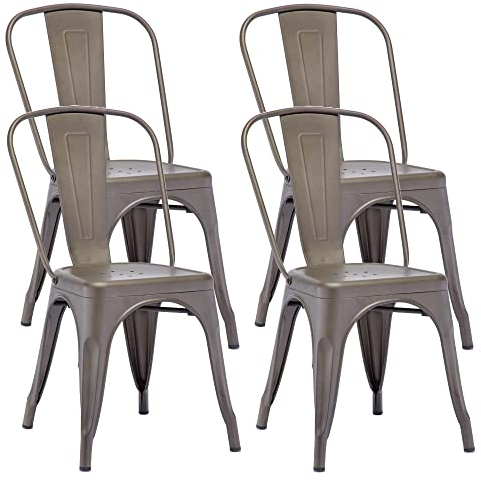 Duhome Metallstuhl Bistrostuhl 4er Set aus Eisen Esszimmerstuhl mit Rückenlehne, Stapelbare Küchenstühle Industriedesign, Matt/Metallic Braun