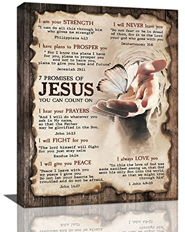 Christliche Hand Jesus Leinwand Wandkunst 7 Versprechen Jesus Wanddekoration Religiöser Gott Zitate Christus Herrn Malerei Bilder Leinwand Drucke Motivierend Gerahmtes Kunstwerk für Wohnzimmer