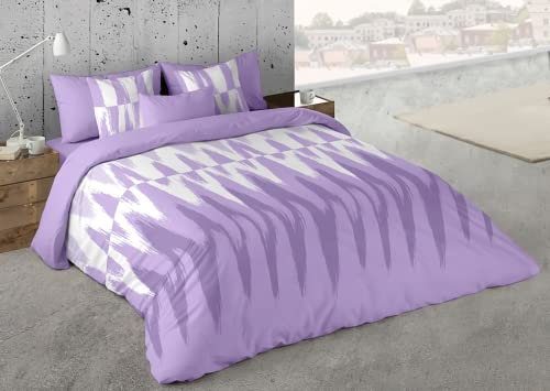 ForenTex- Juego de Funda Nórdica Estampada, Set Completo 3 Piezas: Funda, Bajera Ajustable y Funda de Almohada. (JAZMÍN Lila, Cama 105 cm)