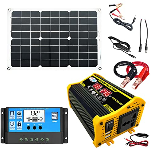 Kit de panneau solaire portable avec système d'alimentation solaire 4000 W avec 2 ports USB, régulateur de charge solaire 30 A, affichage à LED, charge rapide pour l'alimentation de secours