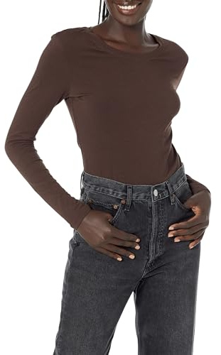 Amazon Essentials T-Shirt à Manches Longues, Col Rond, Coupe Classique (Disponible en Grande Taille) Femme, Marrón Espresso, L